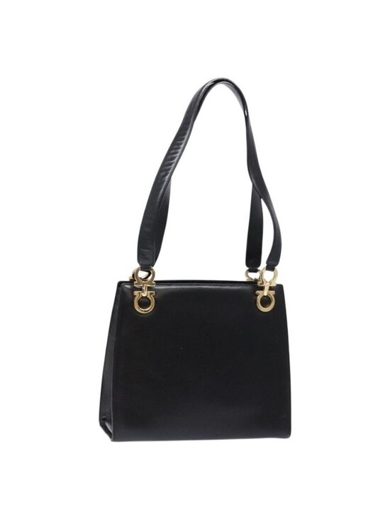 Salvatore Ferragamo Handbags - Authentic Salvatore Ferragamo Gancini Shoulder Bag Leather Black Gold